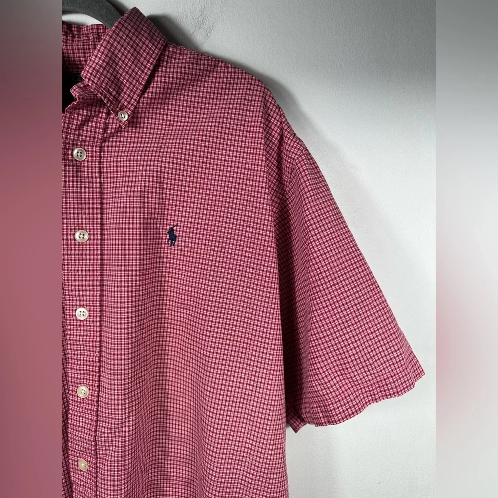 Ralph Lauren Sport Button Down Shirt Red Check‎ Plaid Short Sleeve Size L
